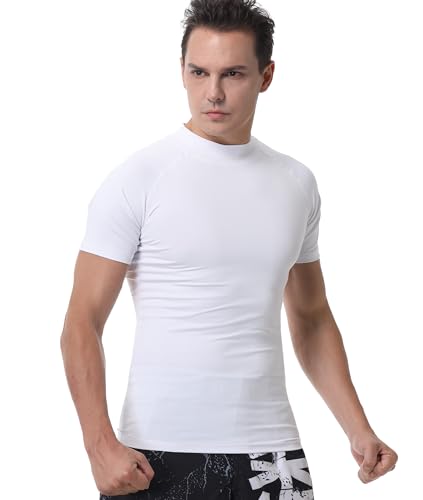 Mens Compression Mock Turtleneck Short Sleeve Shirt High Neck Athletic Tops Football Run Pullover Sports Undershirt3