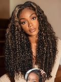 Julia Hair Golden Brown Highlight Water Wave and Jerry Curly Wig Mixed Curls 13X4 Lace Front Pre Everything Wigs Glueless Human Hair Lace Frontal with Invisi Drawstring Ready to Go 16 Inch