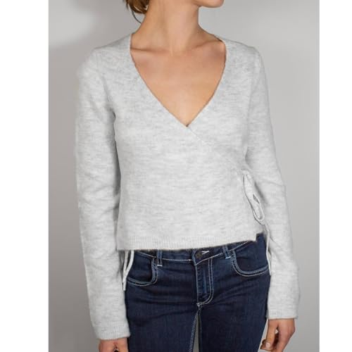 Women Y2K Wrap Cardigan Fairy V Neck Side Tie Long Sleeve Loose Fit Crop Sweater Top Preppy Fall Winter Knitwear2