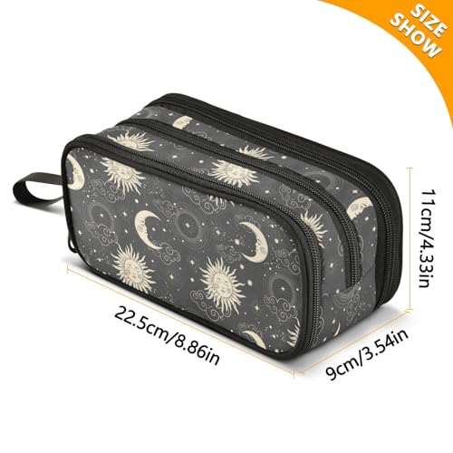 Image of ZAZYXTJ Boho Moon Large Capacity Pencil Case 3 Compartment Pen Pouch Storage Canvas Makeup Bag for School Office Teen Girl Boy Men Women