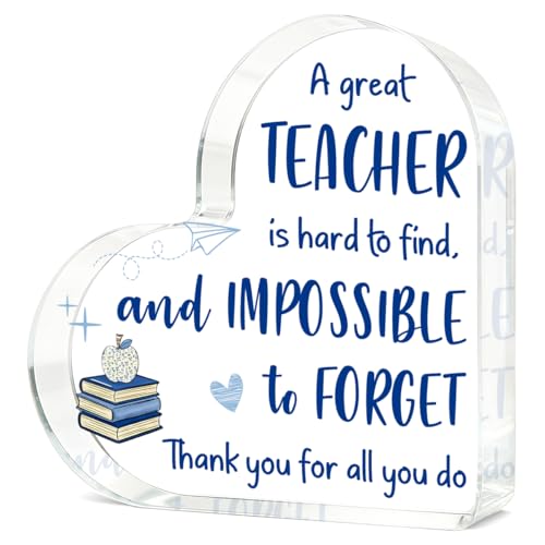 Teacher Appreciation Gifts Teacher Gifts for Women Men Acrylic Heart Gift 4×4 Inch for Birthday Christmas Teachers Retirement Graduation Gift for Desk Home Office Decor B06