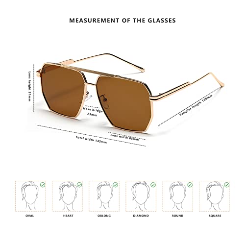 LASPOR Retro Oversized Square Sunglasses for Women Men Vintage Shades UV400 Large Metal Frame Sunglasses4