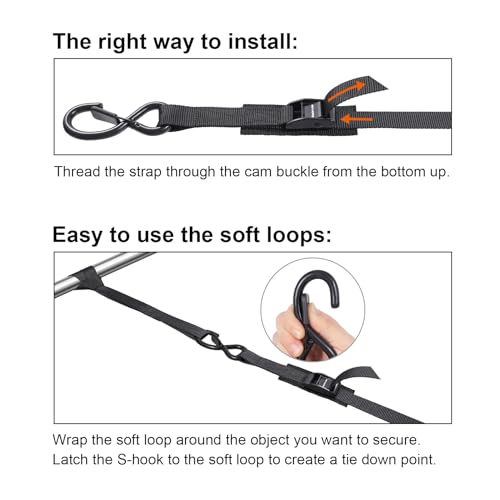 Masterwise Tiras de amarração com ganchos, conjunto de fivela de came de força de ruptura de 2,4 m 5