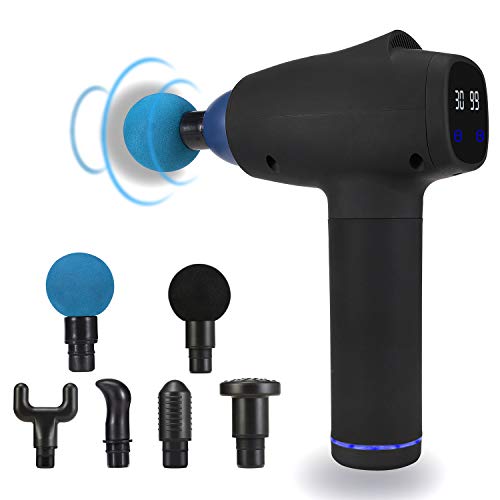 Muscle Massage Gun, Percussion Massage Gun for Athletes Deep Tissue Massager Impact Device Handheld Muscle Electric Gun with 6 Massage Heads 30 Speed High-Intensity Vibration Helps Relieve Soreness