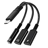 caojunzhen 1 in 3 USB C to Type-C Charging and Type-C Headphones Plus 3.5mm Headphones PD 60W Charging Adapter, Compatible with GalaxyS22, iPad Pro, Pixel, iPhone 16 15, etc.（Black）