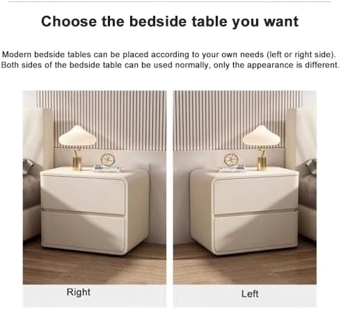 Cream Nightstand with 2 Drawers, Wooden Accent Table for Small Spaces, Off-White Bedside Table, Perfect for Bedroom or Living Room, 17.7IN/45CM-LEFT