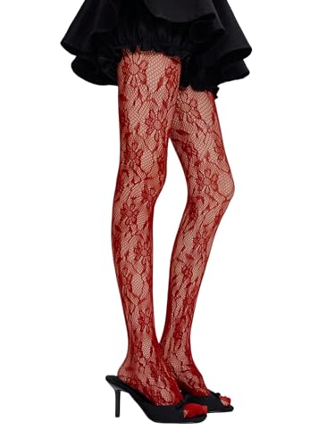 Image of SHENHE Women's Patterned Fishnet Tights Sheer High Waist Y2k Floral Stockings Pantyhose