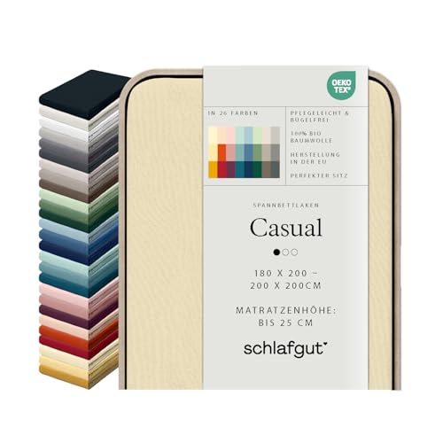 schlafgut Casual Spannbettlaken 100% Bio Baumwolle Made in Green by Oeko TEX (180x200cm bis 200x200cm Matratzenhöhe bis 25cm, Yellow Light)