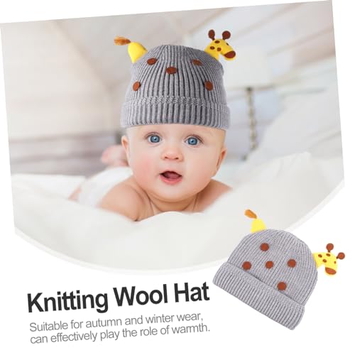 1pc Unisex Giraffe Woolen Knitted Cap Newborn Boy Girl Boy Girl Warm Winter Hat Grey4
