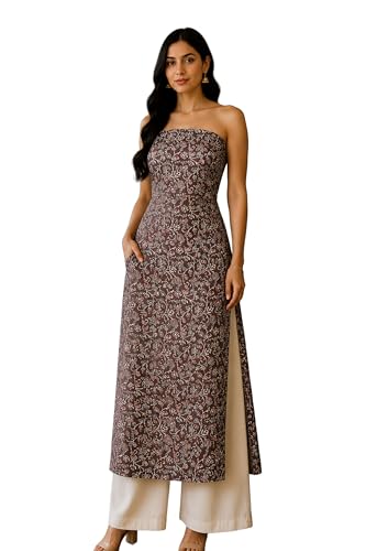 Image of Ethnics of Kutch Women's Ajrakh Modal Silk Natural Dye Hand Block Print Unstitched Kurta Fabric (For Lenght - Refer Bullet Point Below)