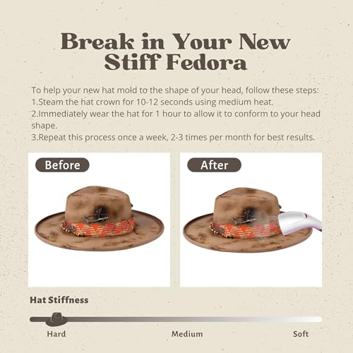 Image of RUEDIGER Vintage Pencil Brim Fedora Hats 100% Wool Felt Hat Panama Rancher Hat with Lightning Logo Handmade Distressed /Burned