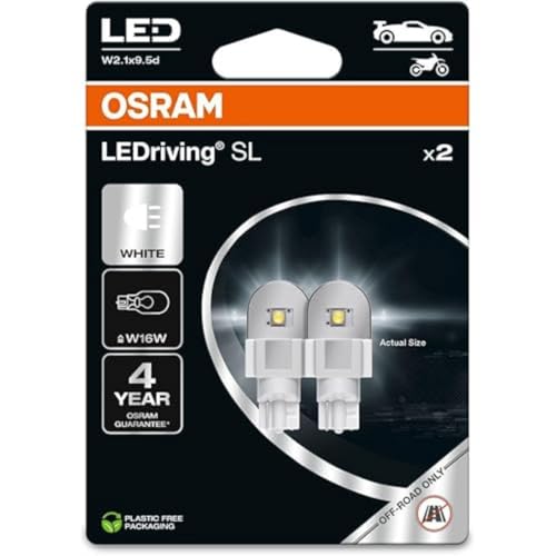 OSRAM LEDriving SL, W16W, Blanco 6000K, Doble Blíster (2 lámparas), LED Retrofit, solo uso todoterreno