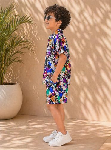 Image of superminis Boys Co-Ord Set Rayon Shirt & Shorts Set (2-10 Years) | Printed Summer Coord Set for Boys | Casual Outfit with Pockets | Comfortable Kids Matching Set
