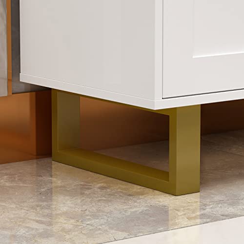 Ecacad Buffet Sideboard Storage Cabinet With Drawers, Adjustable Shelves & Doors, Modern Kitchen Cupboard Console Table For Dining Room, Entryway, White (47.2”W X 15.4”D X 39.4”H) #TOP5