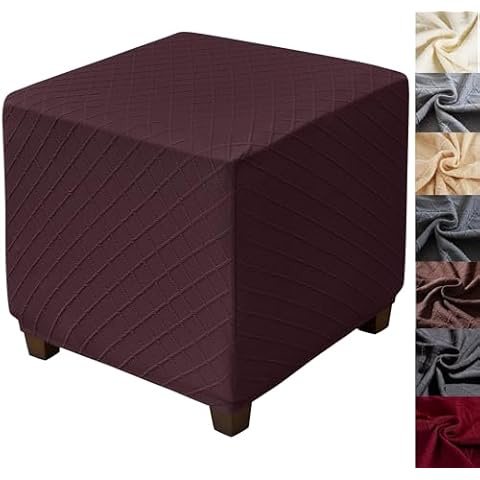 ANWUCHEN Ottoman Cover-Stretch Knitted Jacquard Ottoman Cover Square-Soft Square Ottoman Covers Slipcover -Thick Storage Ottoman Cover Foot Stool Cover with Elastic Bottom Medium Coffee Cover