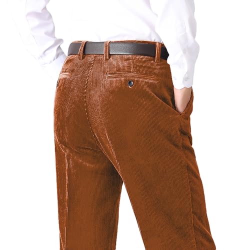 Mens Corduroy Pants Flat Front Vintage Trousers Slim Fit Dress Suit Pants2