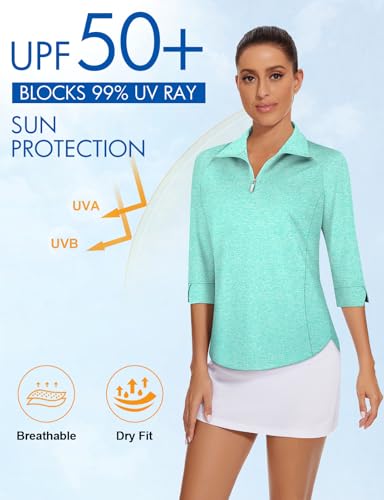Image of Cucuchy Style Womens Golf Shirt 3 /4 Sleeve Quarter Zip Workout Tennis Tops Quick Dry UPF 50+ Shirts