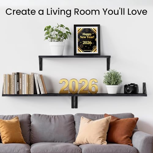 Image of BAYKA Wall Mounted Floating Shelves, Wood Floating Wall Shelf for Books & Decor, Small Space-Saving Display & Organizer(Black,36in,Set of 3)