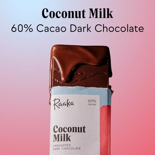 Raaka Coconut Milk 60% Dark Chocolate | Gourmet Plant-Based Dark Chocolate | Organic, Vegan, Dairy Free, Transparent Trade, Soy-Free, Gluten-Free, Kosher | 1.8oz Bars, 6-Pack