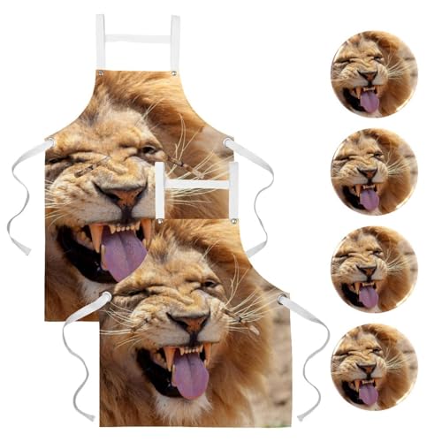 Tablier de cuisine imprimé lion pour bar restaurant et préparation de gâteaux