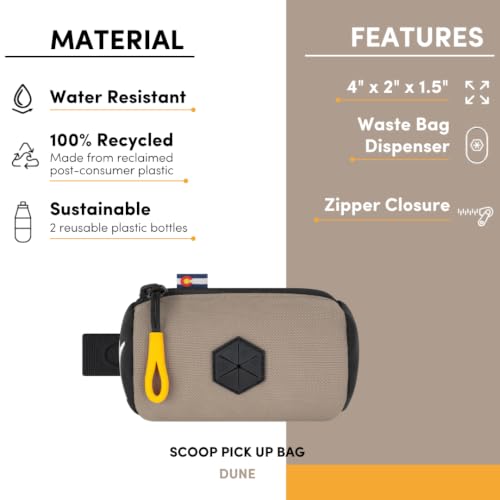 Image of OllyDog Scoop Pick Up | Dog Poop Bag Holder | Lightweight & Water-Resistant Dispenser | Leash Attachment for Hands-Free Carry | Fits Standard Waste Bag Rolls (Dune)