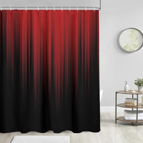 Image of AAtter Red and Black Shower Curtain, 72x72 Inch Ombre Gradient Design, Gothic Style Dark Decor for Mens Bathroom, Polyester Fabric with 12 Hooks
