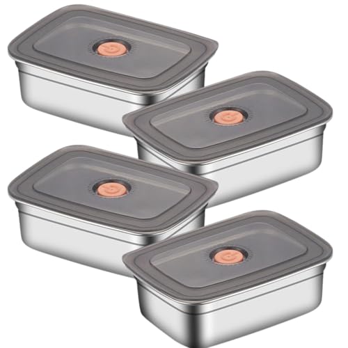 Image of Marve 1000 Ml Fridge Storage Box 316 Stainless Steel Food Storage Containers | Food Grade, Leakproof Kitchen Organizer | Freshness Locking, Microwavable & Freezer Safe, Silver With Lid (1000 Ml 4 Pcs)
