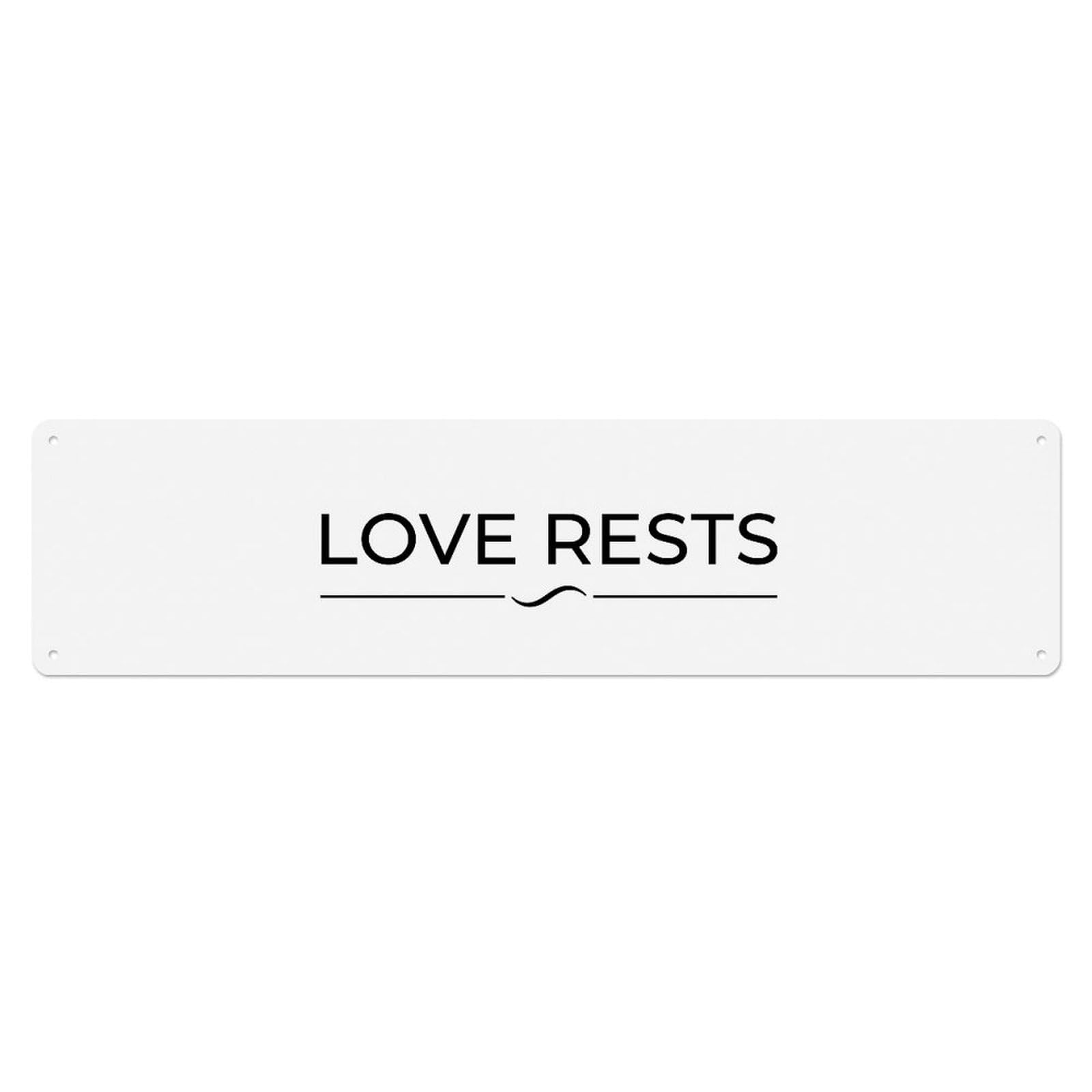 Love Rests Peaceful Calm Metal Tin Skinny Sign Plaque Wall Decor for Cafe, Club Bar, Office, Home Garden Metal Poster 4x16Inch