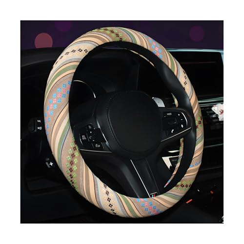 povtii Boho Steering Wheel Cover, 15.0'×15.0' Anti-Slip Baja Blanket Ethnic Steering Wheel Protector, Breathable Flax Cloth Elastic Bohemian Steering Wheel Cover, Car Accessories (Style G)
