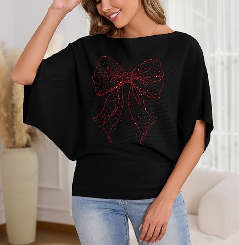 Image of MAKARTHY Womens Batwing Sleeves Knitted Dolman Pullovers Boat Neck Tops Sweatershirts