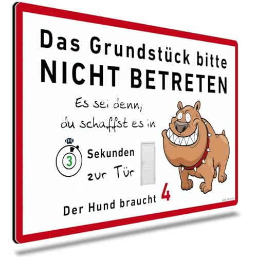 TRIOSK Hunde Schild Warnung Verbotsschild lustig mit Spruch Grundstück Nicht Betreten Verbot Warnschild Hinweis Hundeschild Sprüche Geschenk für Hundefreunde Blechschild 30x20 cm groß