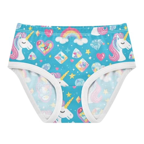 Wusikd Unicorns Head Hearts Girls' Underwear Cotton Diamonds Rainbows Girls Briefs Soft Toddler Underwear 2T