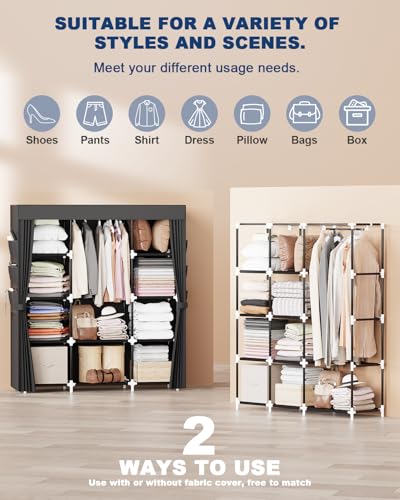 Image of Mavivegue Fabric Wardrobe, 45 x 147.5 x 161 cm Portable Wardrobe