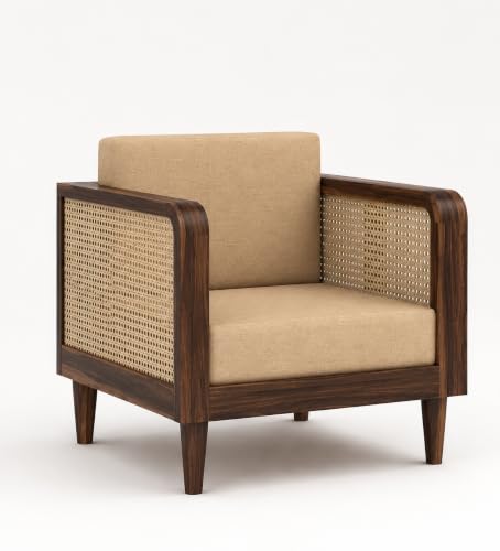 Image of Wooden 5 Seater Sofa Set for Living Room | Solid Sheesham Wood Sofa Set 5 Seater for Living Room 3+1+1 | Rattan Cane Sofa Set 5 Seater (Walnut Finish)