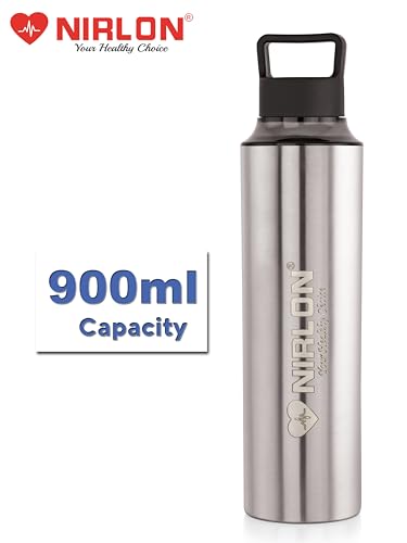 Image of NIRLON Eco Pure Single Wall Stainless Steel Water Bottle, Water Bottles For Fridge Pack of 2|Leak Proof|Office|Gym Bottle|Home|Kitchen|Hiking|Treking Bottle|Travel Bottle [Black Color|900ml]