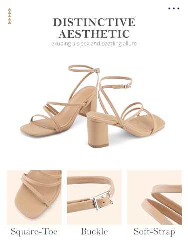 Image of LACUONE Strappy Heels for women Block Heels Square Toe Chunky Ankle Buckle Pump Heeled Sandals