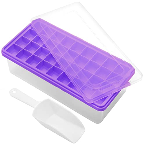 Food-grade Silicone Ice Cube Tray with Lid and Storage Bin for Freezer, Easy-Release 36 Small Nugget Ice Tray with Spill-Resistant Cover&Bucket, Flexible Ice Cube Molds with Ice Container, Scoop Cover -  CZWL&HG, ice cube tray purple