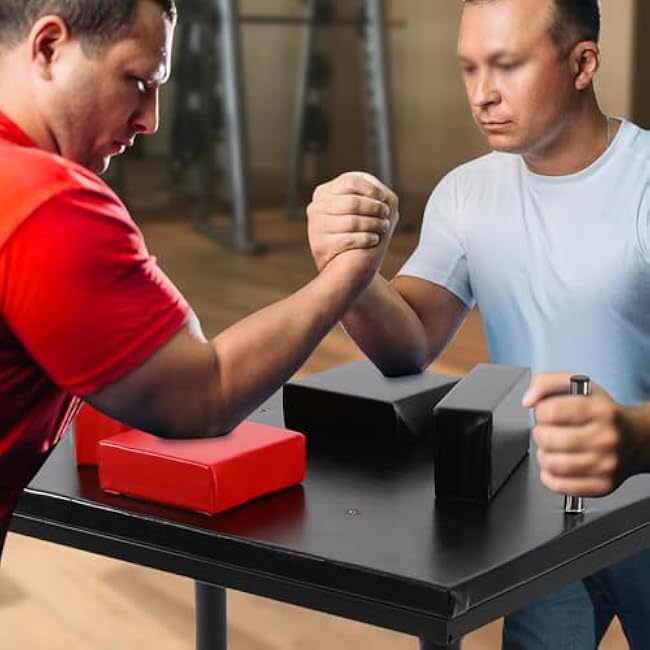 Professional Arm Wrestling Table, Stainless Steel Heavy Huty 2200 LBS Adjustable Standard Arm Wrestling Battle Table for Gyms, Sports Arenas, Home, Black &Red