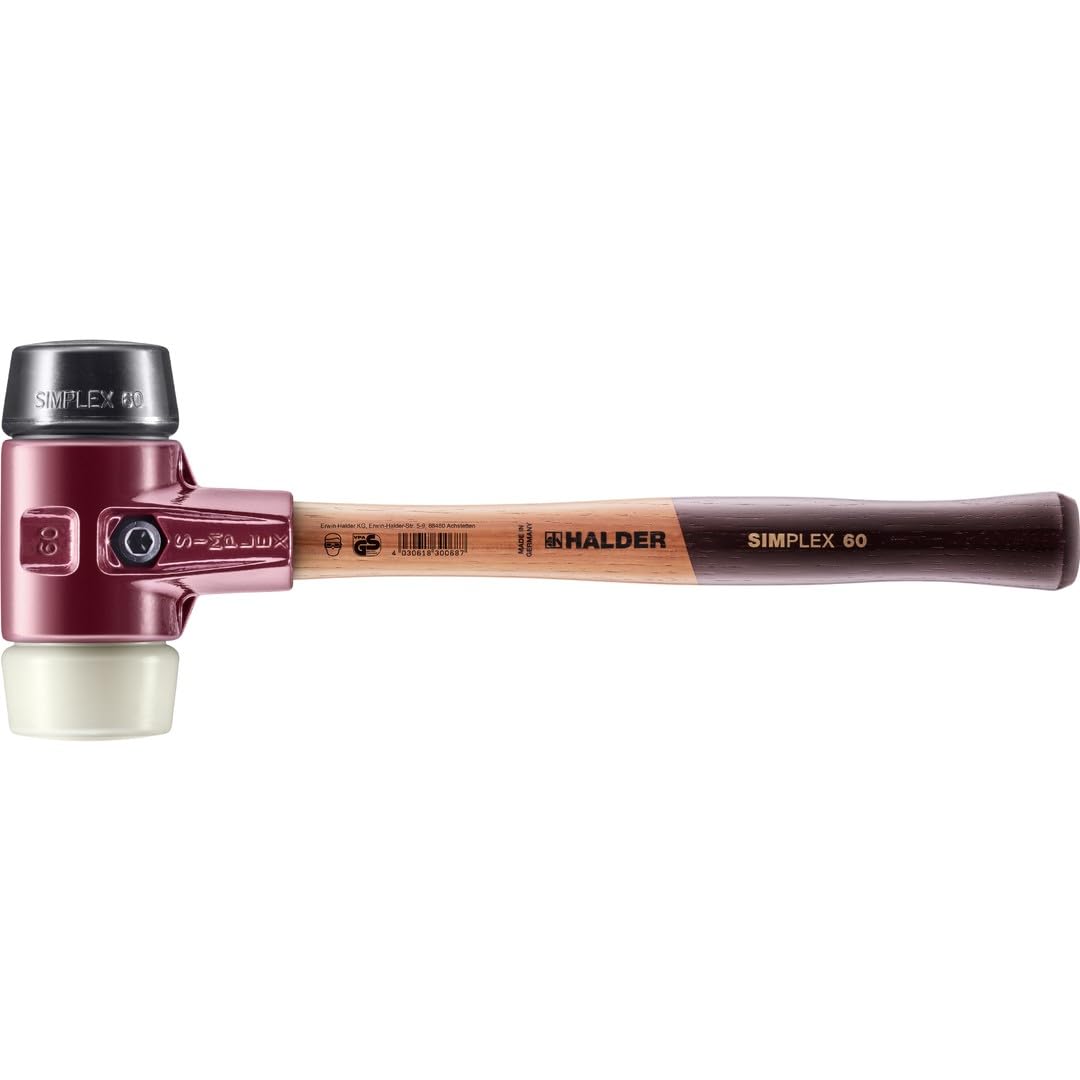 Maillet SIMPLEX, Caoutchouc chargé/nylon; avec boîtier en fonte malléable et manche en bois | D=60 mm | 3028.060