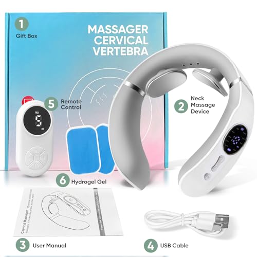 Portable Electric Neck Massager with Heat for Pain Relief - 10 Modes - Relaxing Gift for Men and Women