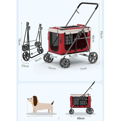 hxoity Carrinho de bebê 2 em 1 portátil removível para vários cães e gatos Carrinho dobrável para pa