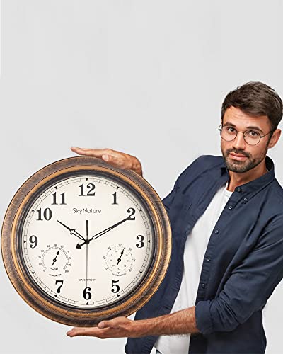Skynature Outdoor Clocks Waterproof, Large Outdoor Clock And Thermometer, Silent Wall Clocks Battery Operated, 18 Inch Decorative Rustic Farmhouse Wall Clock For Patio - Bronze #TOP6