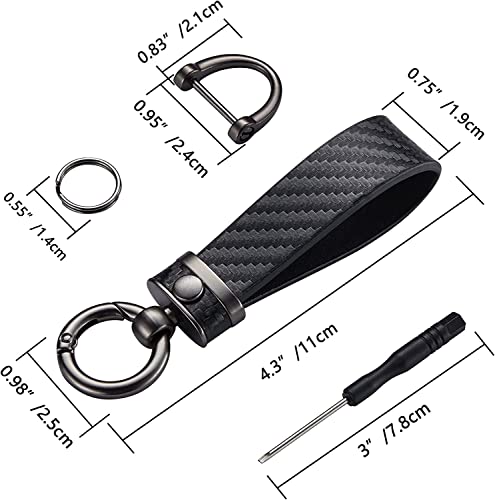 WazirianUAE Carbon Fiber Style Car Keychain Microfiber Leather Key Chain, Universal Key Chains for Key Fobs for Men and Women Accessories, 360 Degree Rotatable with Anti-Lost D-Ring (Black)