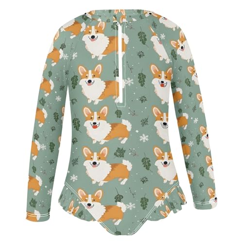 ALAZA Christmas Dog Leaf Snowflake Girls One Piece Swimsuit Long Sleeve Rash Guard Swimsuits UV 50+ Swimwear Zipper2