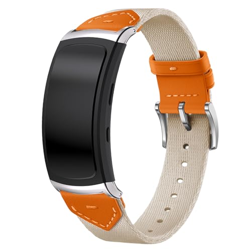 Gheper Correa de repuesto de nailon tejido y cuero genuino compatible con Samsung Gear Fit2 Pro SM-R365/Gear Fit2 SM-R360 Correa de liberación rápida