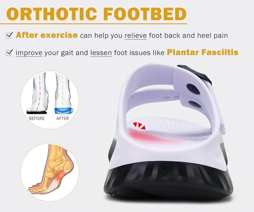 Image of KuaiLu Womens Recovery Sandals With Comfortable Plantar Fasciitis Arch Support, Orthotic Adjustable Thick Cushion Sport Slides Reduces Stress on Feet, Joints & Back Post-Exercise