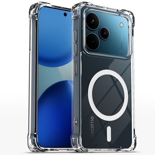 Image of Amazon Basics Back Cover for Realme P4 Pro 5G Mag-Safe Shockproof PC + TPU Protective Case Magnetic Support Bumper Case (Transparent Mag-Safe)
