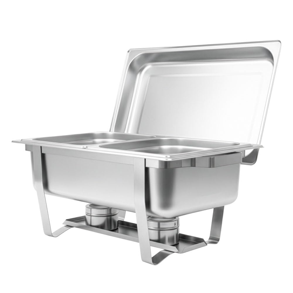 13.5L Chafing Dish Hot Serving Buffet Dishes With Lids Buffet Server Food Warmers For Buffets Banquets Wedding Dinners Party Stainless Steel Chafer Buffet Trays (13.5L - Double Compartment)