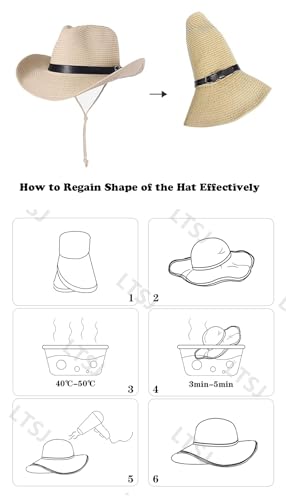 QCHOMEE Unisex Adult Panama Straw Hat Summer Classic Fedora Cowboy Jazz Gentleman's Hat with Adjustable Chin Strap Wide Brim Church Derby Cap for Men Women Party Travel Outfits, Beige Brown
