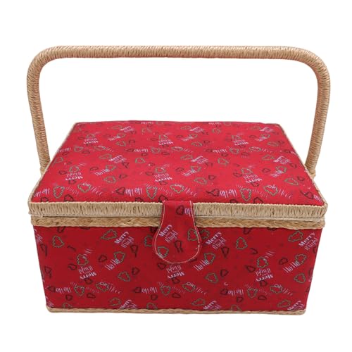 Aramox Grand Panier de Couture avec Accessoires, Stockage à Double Couche, Boîte à Coudre en Bois Vintage pour les Fournitures de Couture, Organisateur de Couture Léger, Organisateurs